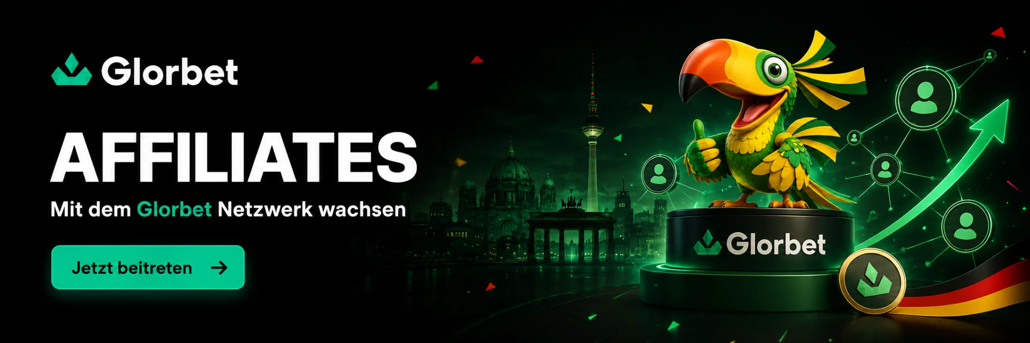 Glorbet Affiliates Banner mit Netzwerk und deutscher Nutzerführung