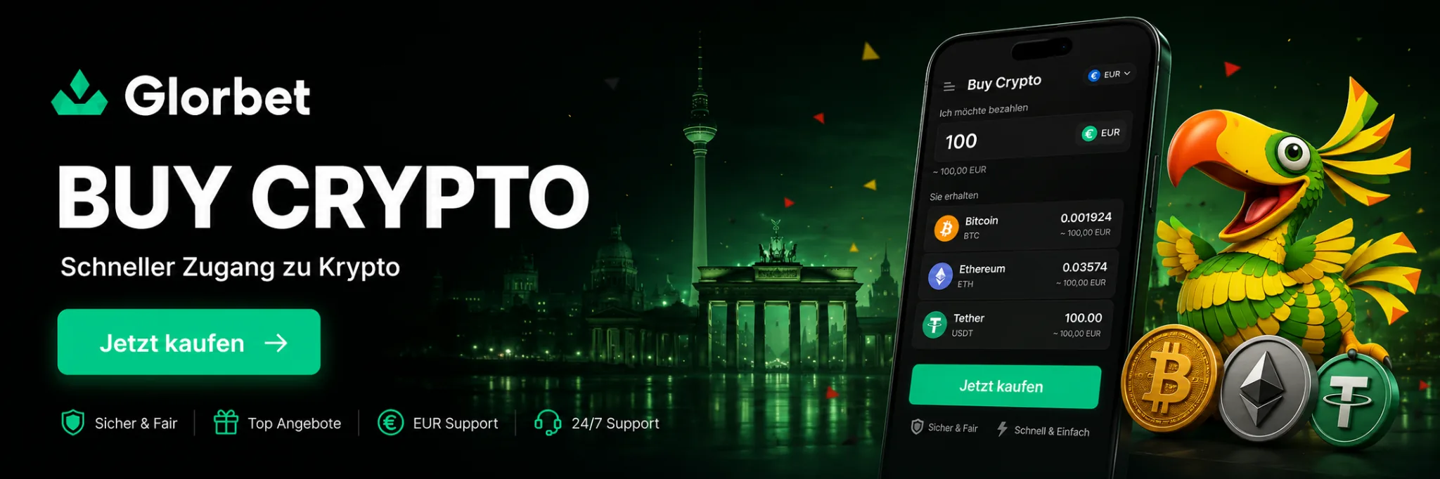 Glorbet mobile Zahlung und Krypto Kauf mit Smartphone