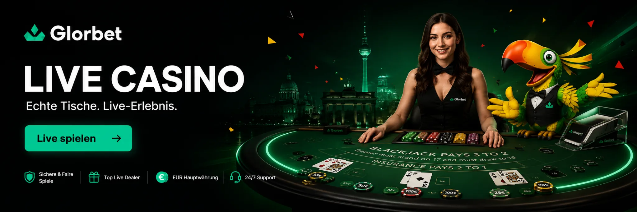 Glorbet Live Casino mit Dealer Tisch