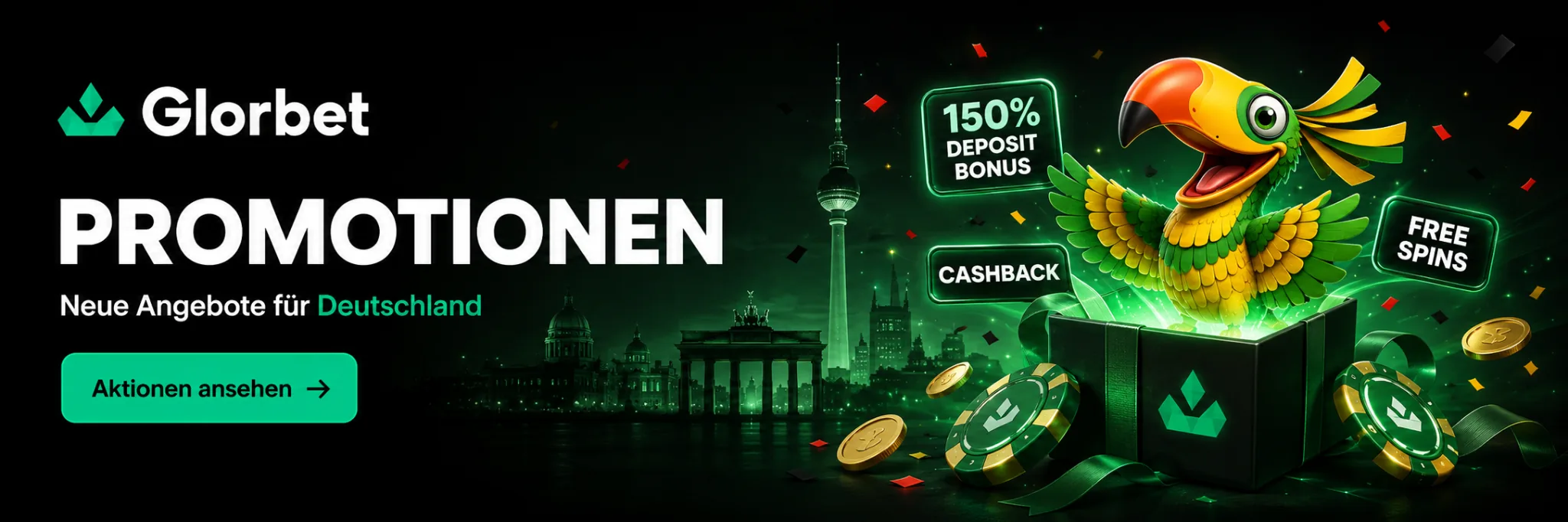 Glorbet Promotionen für Deutschland mit Cashback Free Spins und Deposit Bonus