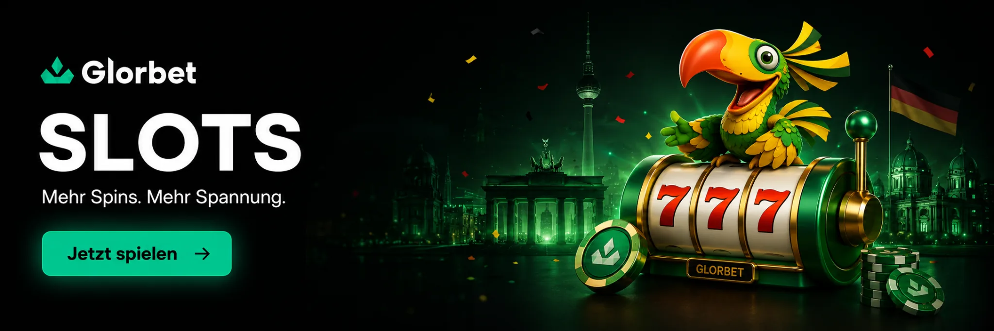 Glorbet Slots Banner mit 777 Slotmaschine